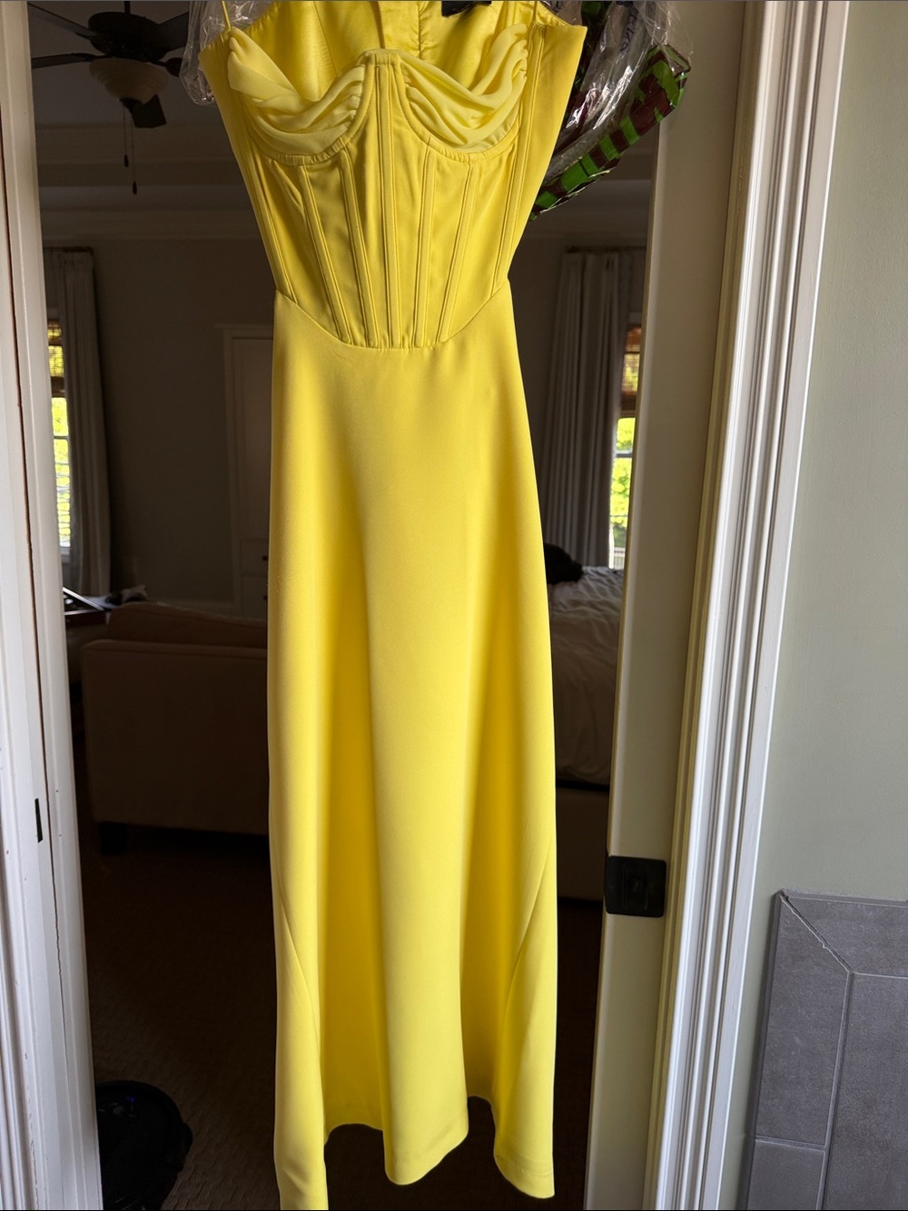 Bardot Sunflower Yellow Strapless Corset Maxi Dress